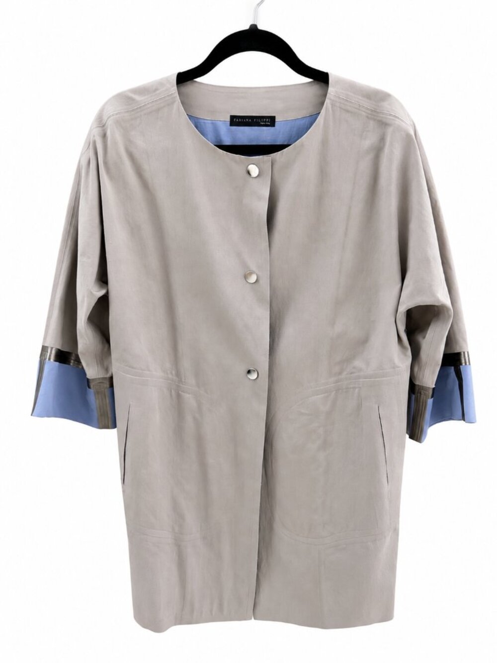 Fabiana Filippi Taupe Collarless Jacket IT 42 / US 6 Snap Front Italian Luxury